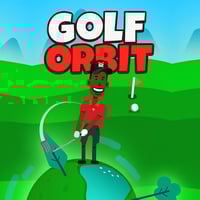 A man in a red shirt is playing golf (golf orbit Cover).
